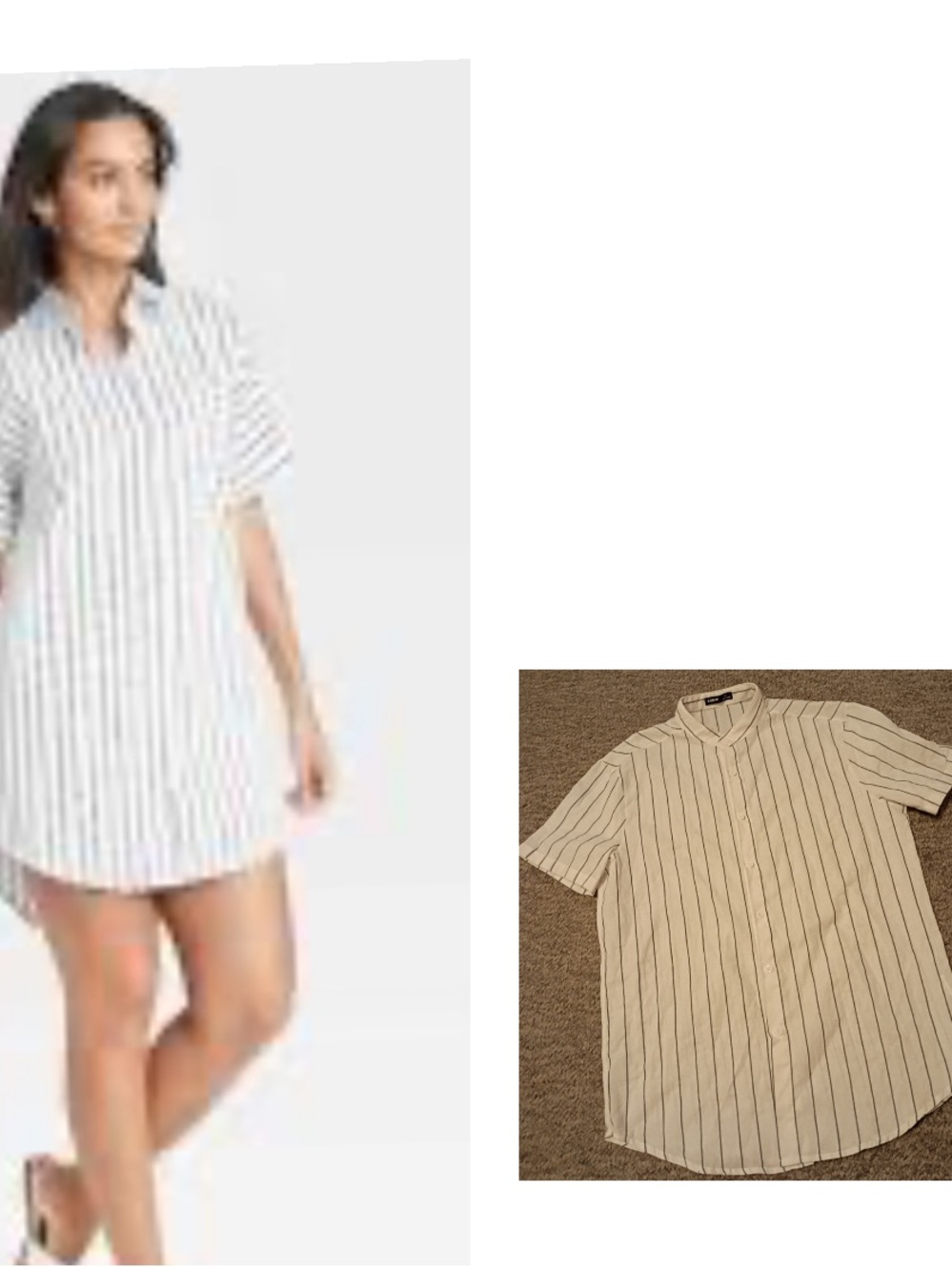 SHEIN White Short-Sleeve Button-Up Shirt with Black Vertical Stripes